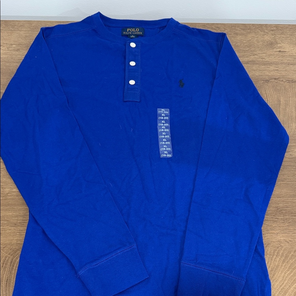 Polo by Ralph Lauren Bright Blue Long Sleeve Henley Tee